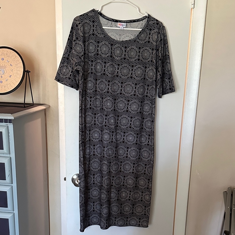 LuLaRoe Black Geometric Midi Dress